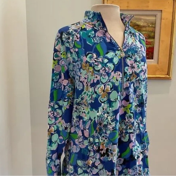 EUC Lilly Pulitzer Skipper Popover Blue Grotto Twilight Tropics UPF 50+ Size XL - Picture 4 of 6